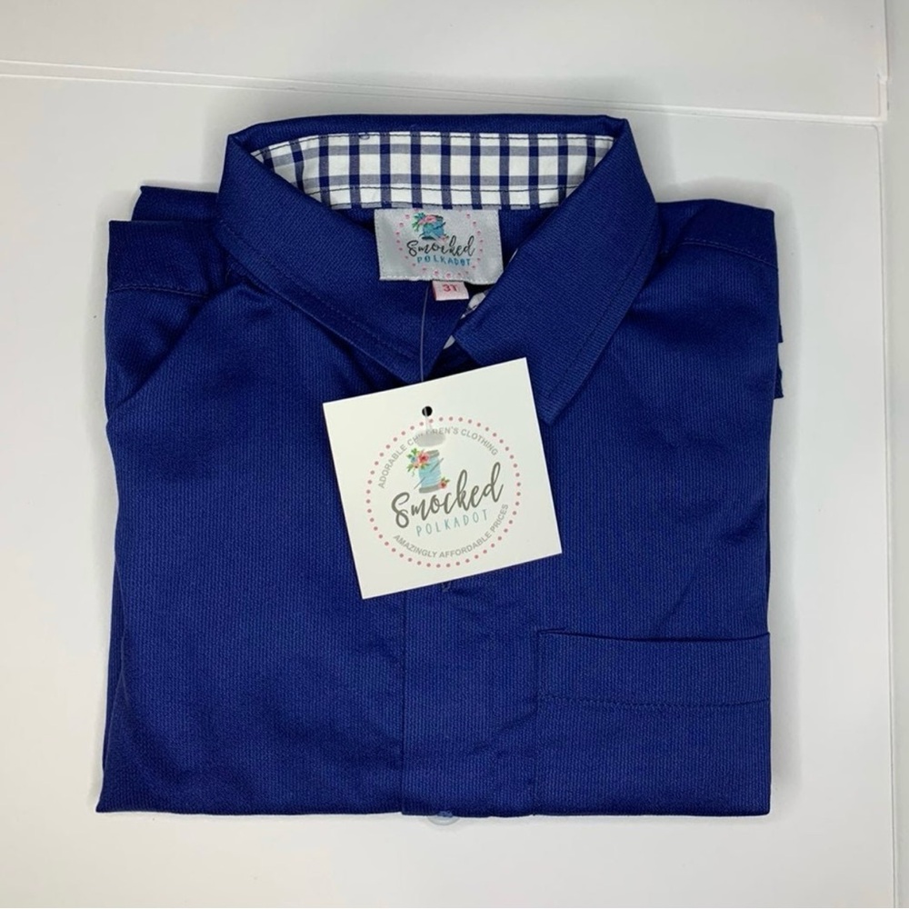 Nwt Smocked Polkadot Blue Button Down Shirt